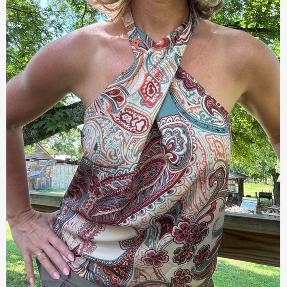 Boho Paisley Print Halter Neck Tank Top - Picture 1 of 5